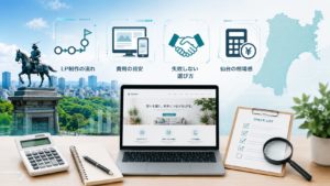 仙台でのLP制作依頼に関する費用や流れ、失敗しない選び方を解説するイメージ画像