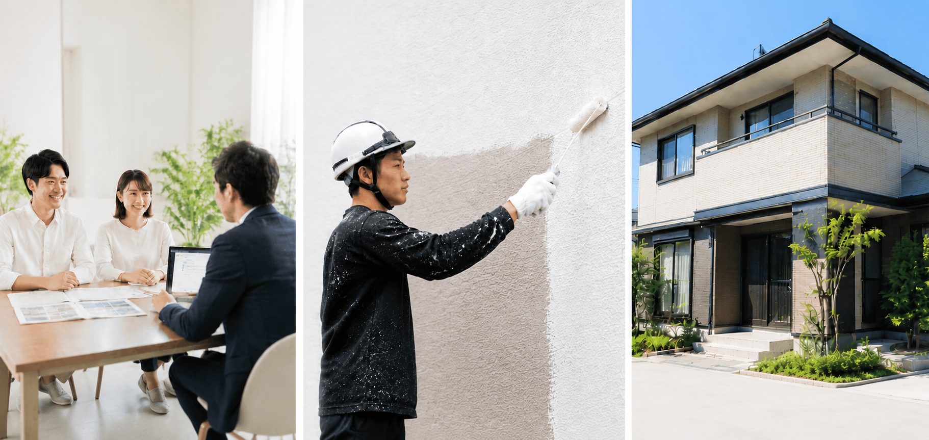 仙台の塗装・リフォーム会社の経営者が、お客様への誠実な想いや職人の温かみを伝え、信頼して相談してもらうためのLP構成を検討しているイメージ